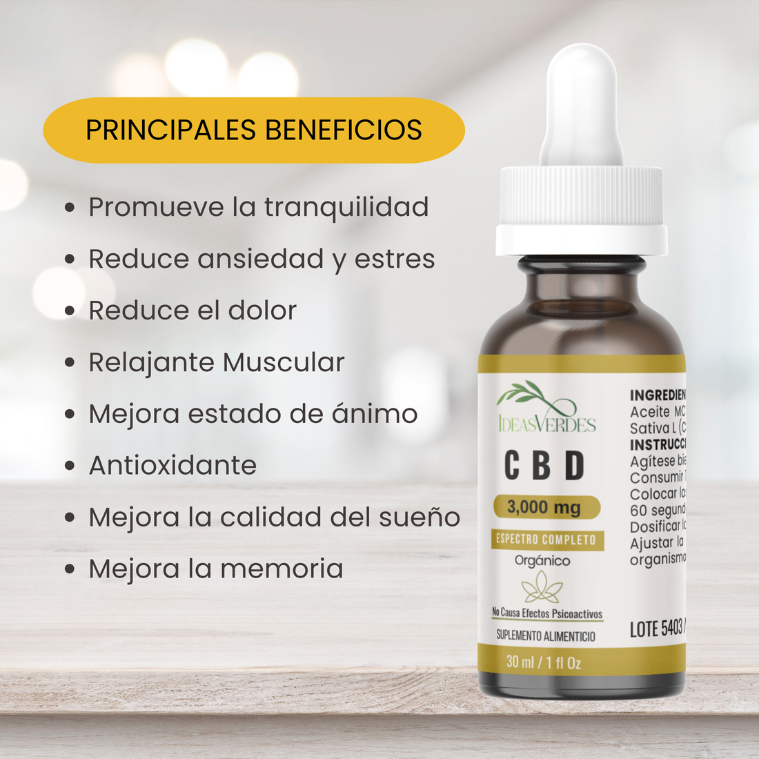 CBD 3,000 mg Full Spectrum Calidad Premium Orgánico Ideas Verdes