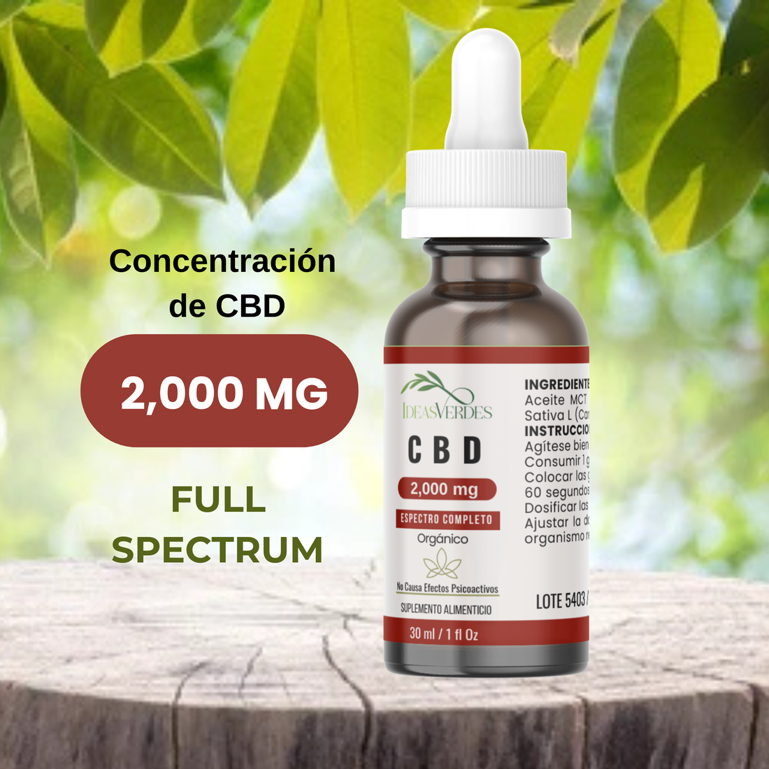 CBD 2,000 mg Full Spectrum Calidad Premium Orgánico  Ideas Verdes