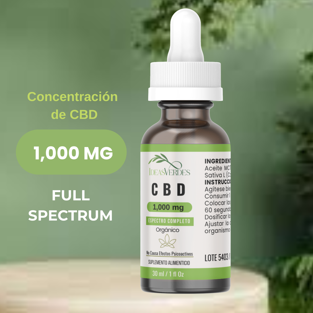 CBD 1,000 mg Full Spectrum Calidad Premium Orgánico Ideas Verdes