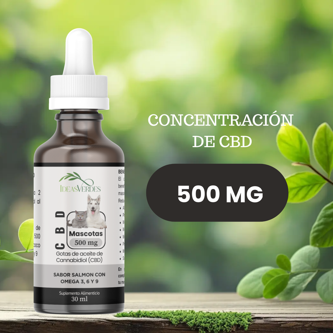 CBD Mascotas 500 mg Calidad Premium Orgánico Concentración Ideas Verdes