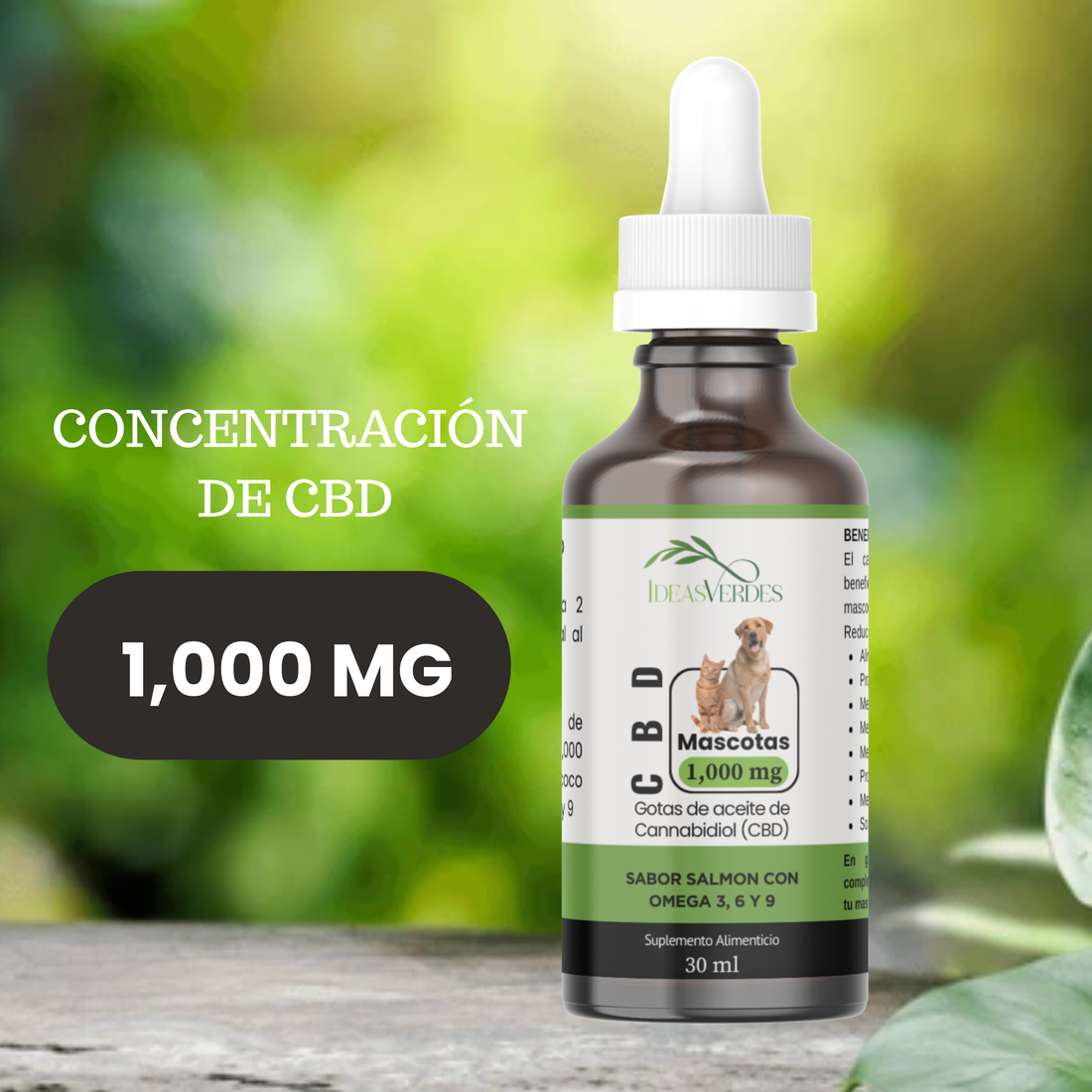 CBD Mascotas 1,000 mg Calidad Premium Orgánico Concentración Ideas Verdes
