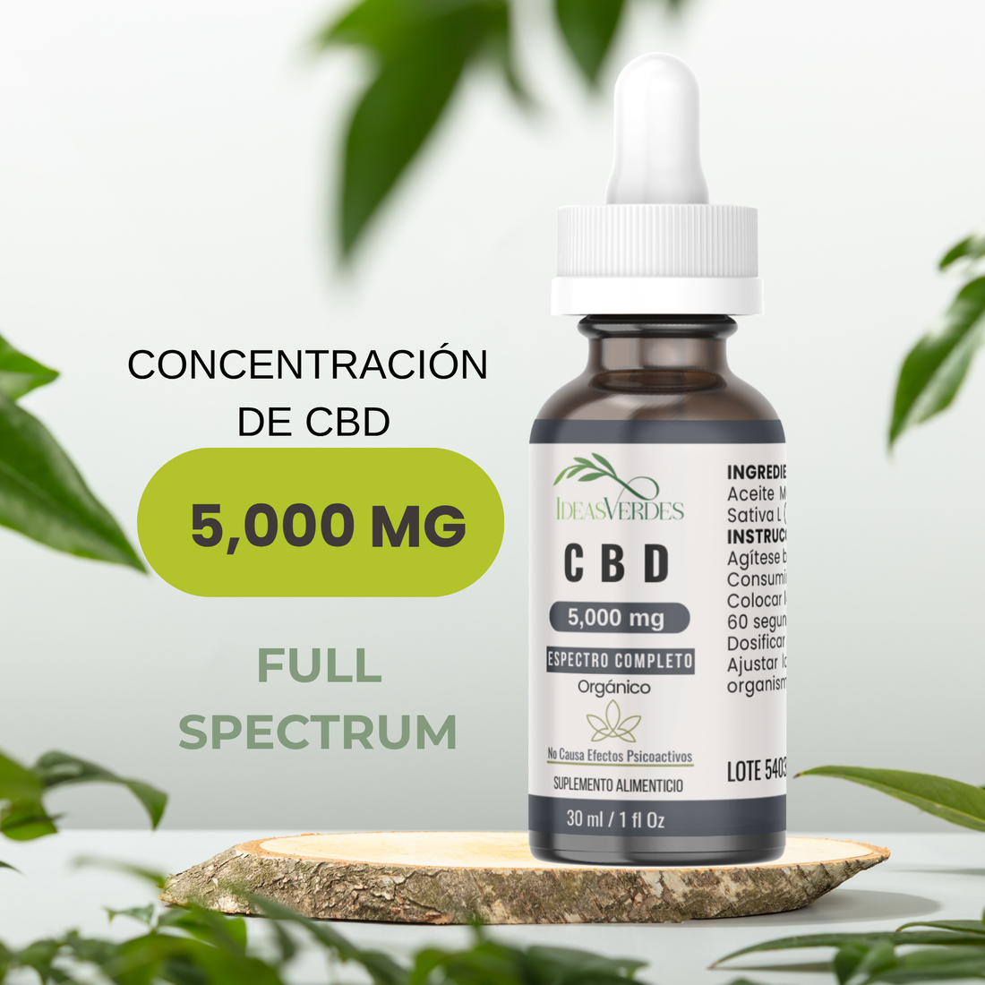 CBD 5,000 mg Full Spectrum Calidad Premium Orgánico Ideas Verdes